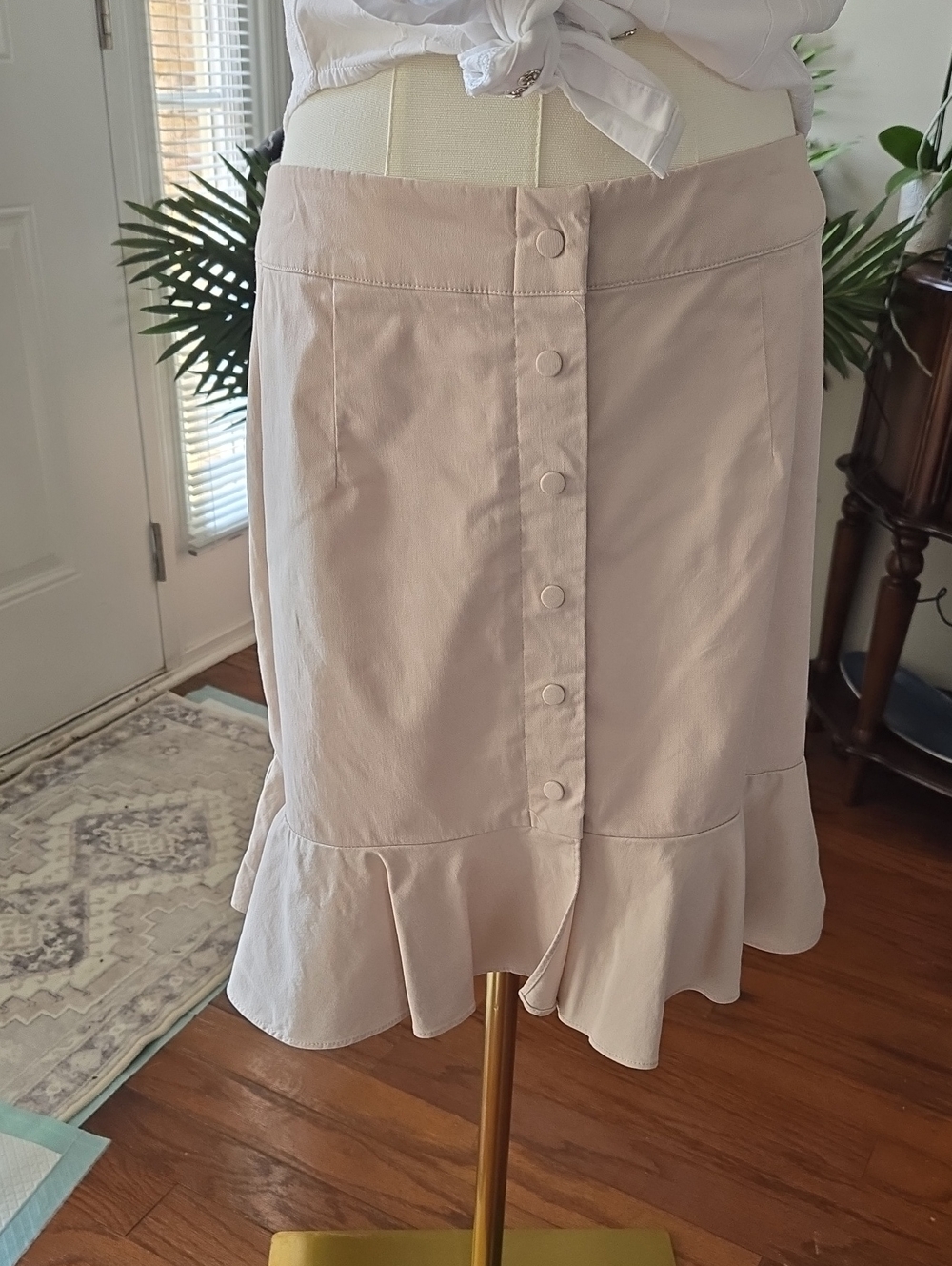Gianni Bini Light Khaki Color Button-Front Ruffle Mini Skirt